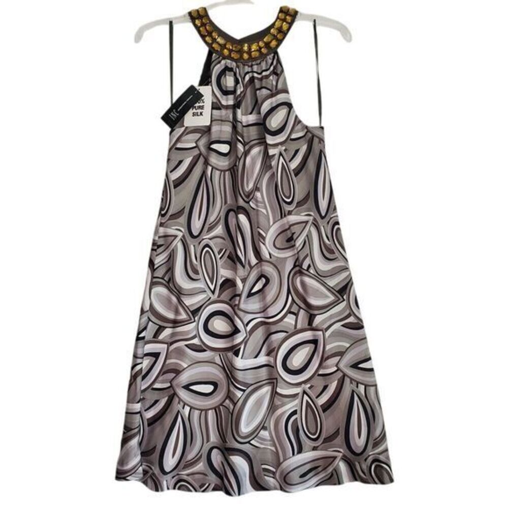 INC International Concepts 100% Silk Dress Womens 6 Retro Artsy Flowy‎ NEW